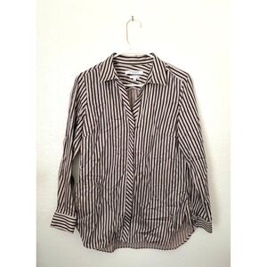 Foxcroft NYC Heritage Non-Iron Brown Striped‎ Button Down Shirt Preppy Career 6